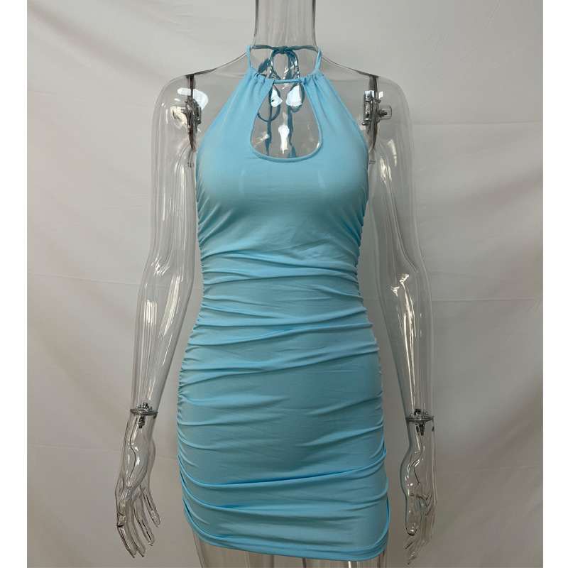 Women's Halter Tie-Back Cutout Ruched Bodycon Dress
