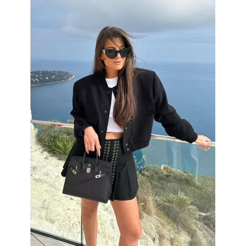 Women's Stand Collar Big Pocket Jacket