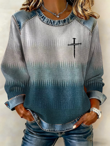 Women's Back Neck Slit Long Sleeve Crewneck Sweatshirt