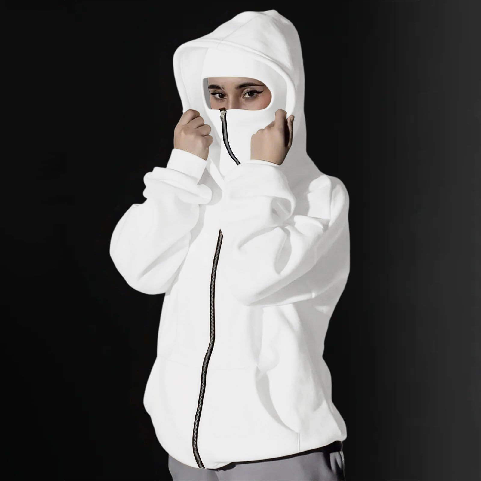 Double-Layer Hooded Zip-Up Sweatshirt Jacket Loose Streetwear Unisex