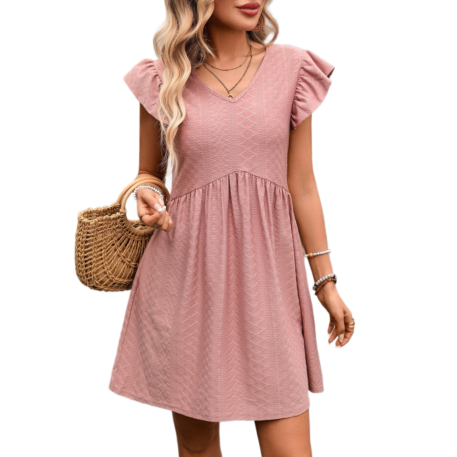 V-Neck Ruffle Sleeve Flowy Midi Dress