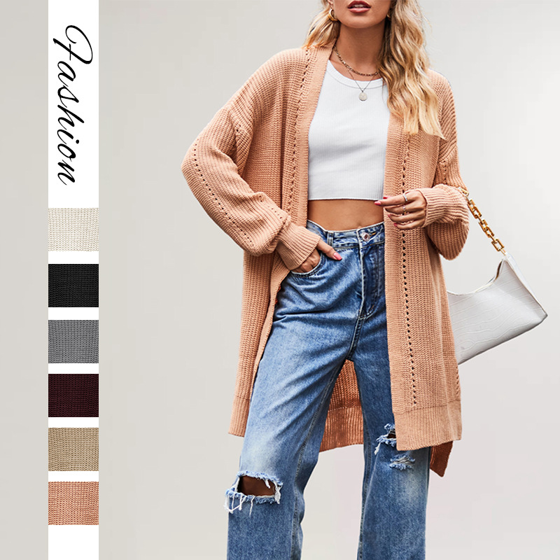 Women's Solid Color Loose Knit Cardigan with Pockets