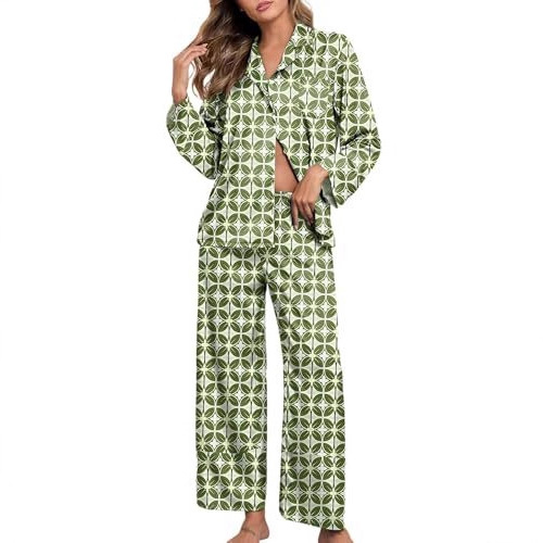 Cuban Collar Floral Coin Leopard Leaf Print Long Sleeve Women's Set