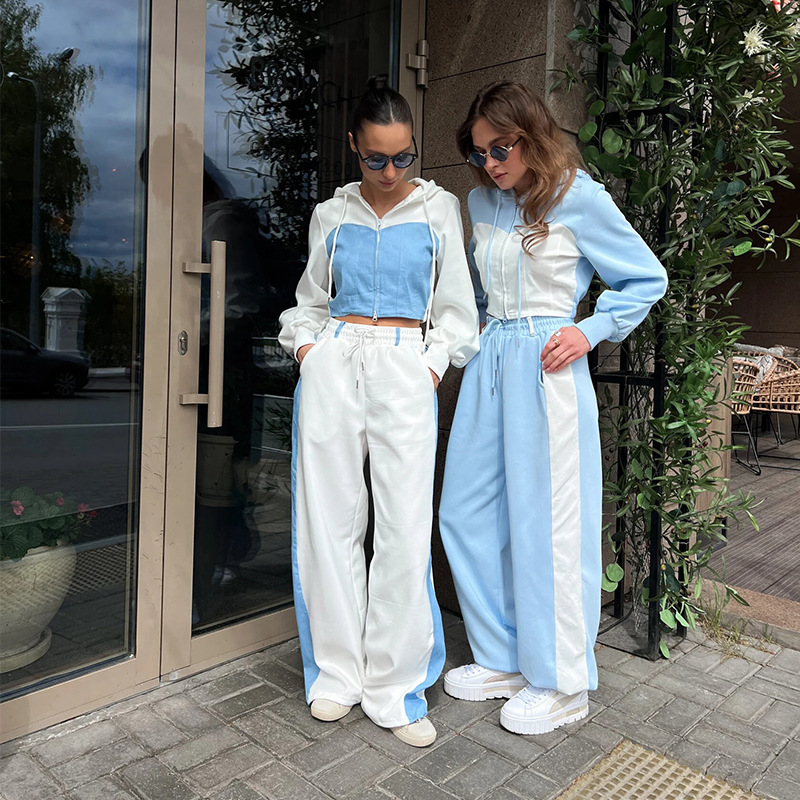 Women's Colorblock Hooded Cardigan and Jogger Pants Two-Piece Set