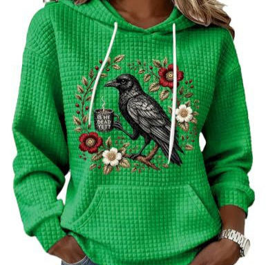 Women's Floral Raven Print Casual Hoodie