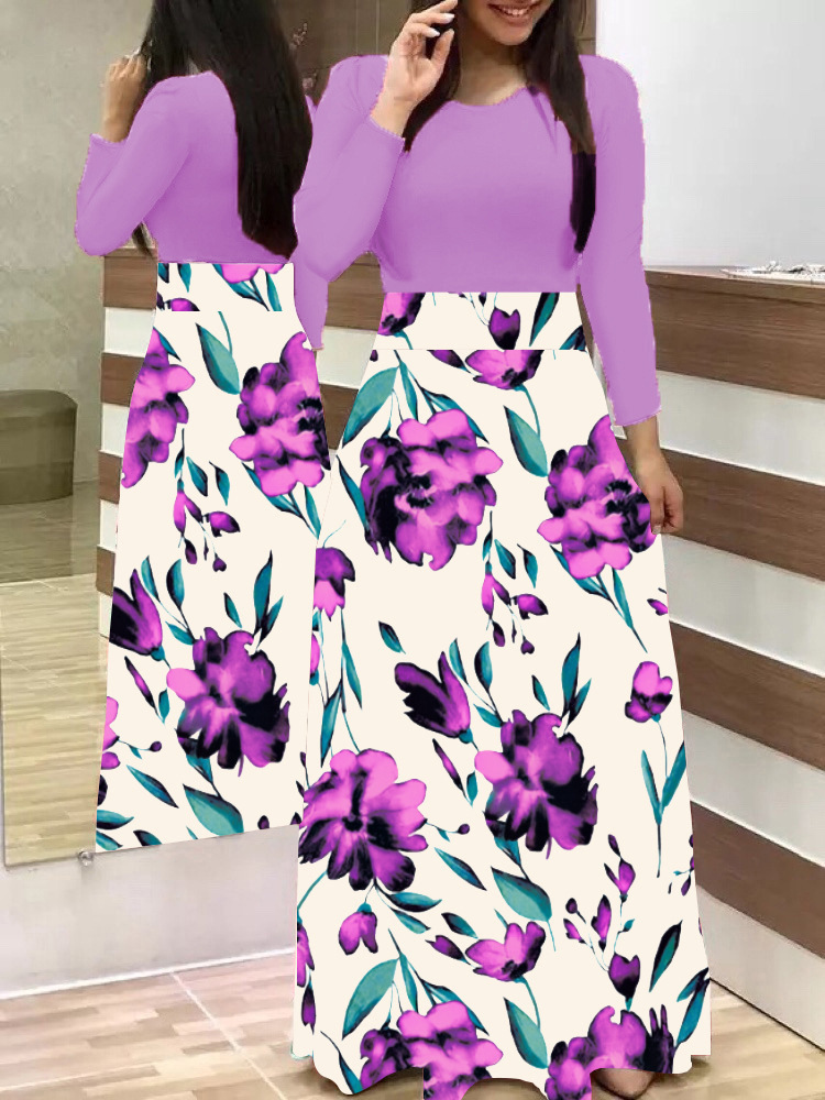 Floral Print Colorblock Long & Short Sleeve Dress