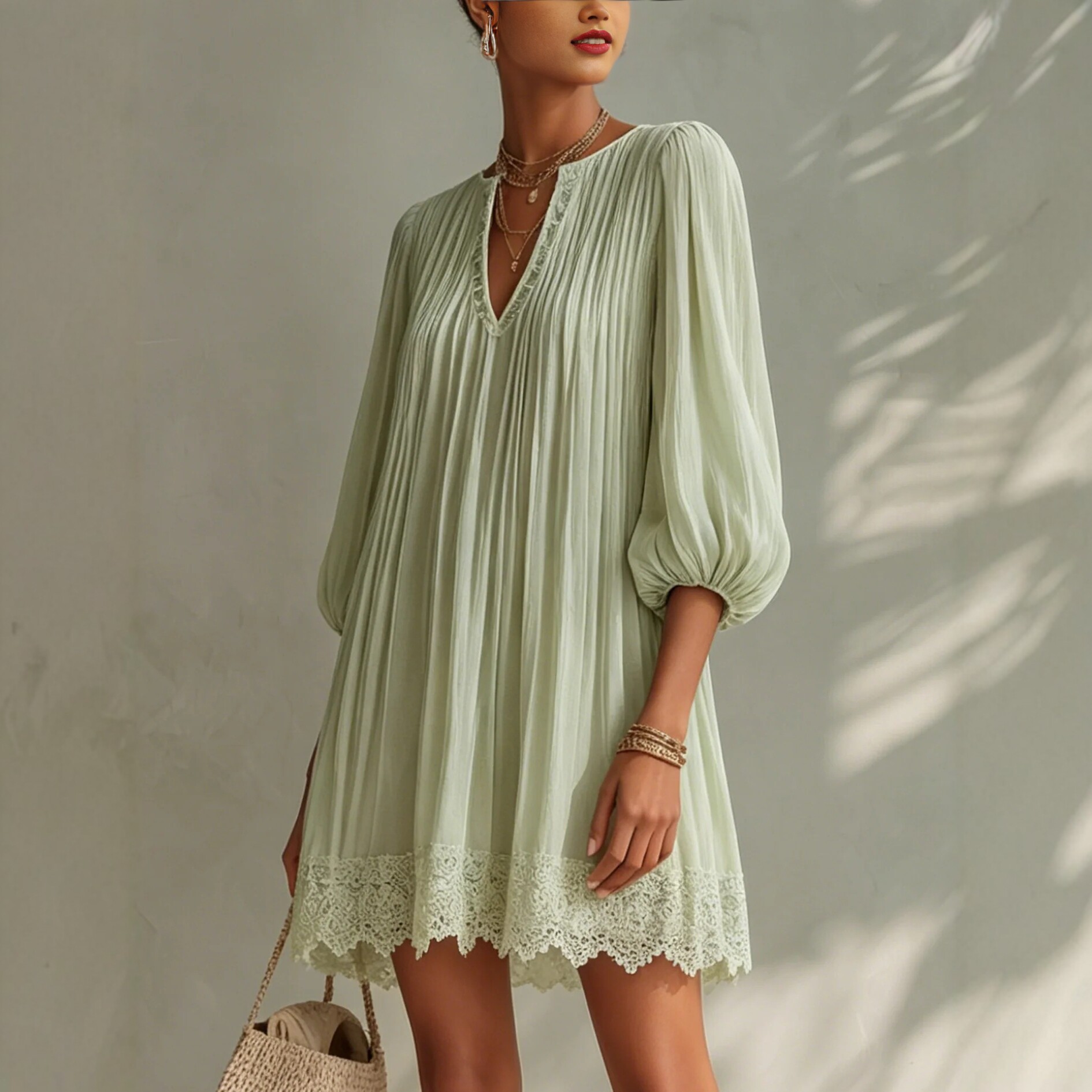 Asymmetric Ruffle Flowy Bohemian Lace Dress