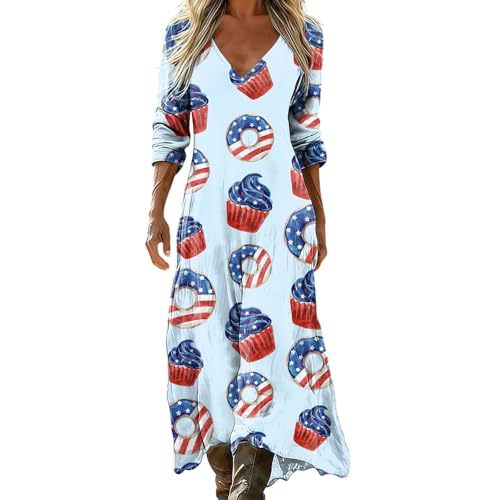 Women's Gradient Star American Flag Print Ruched Midi Dress