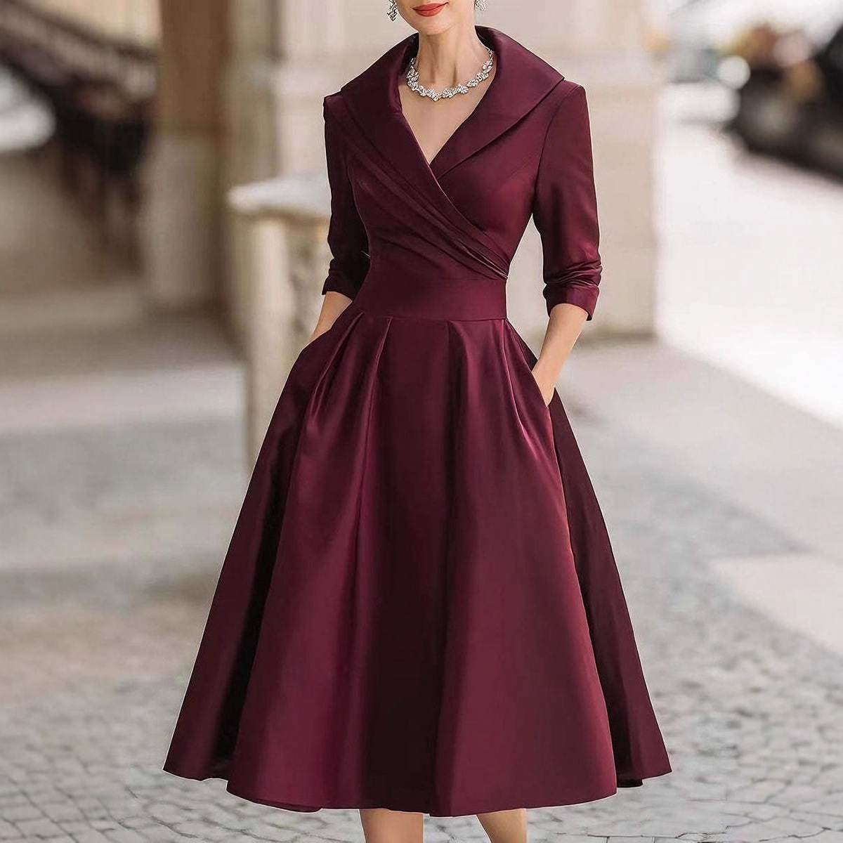 Women's Faux Suede Long Sleeve High Waist Midi Dress
