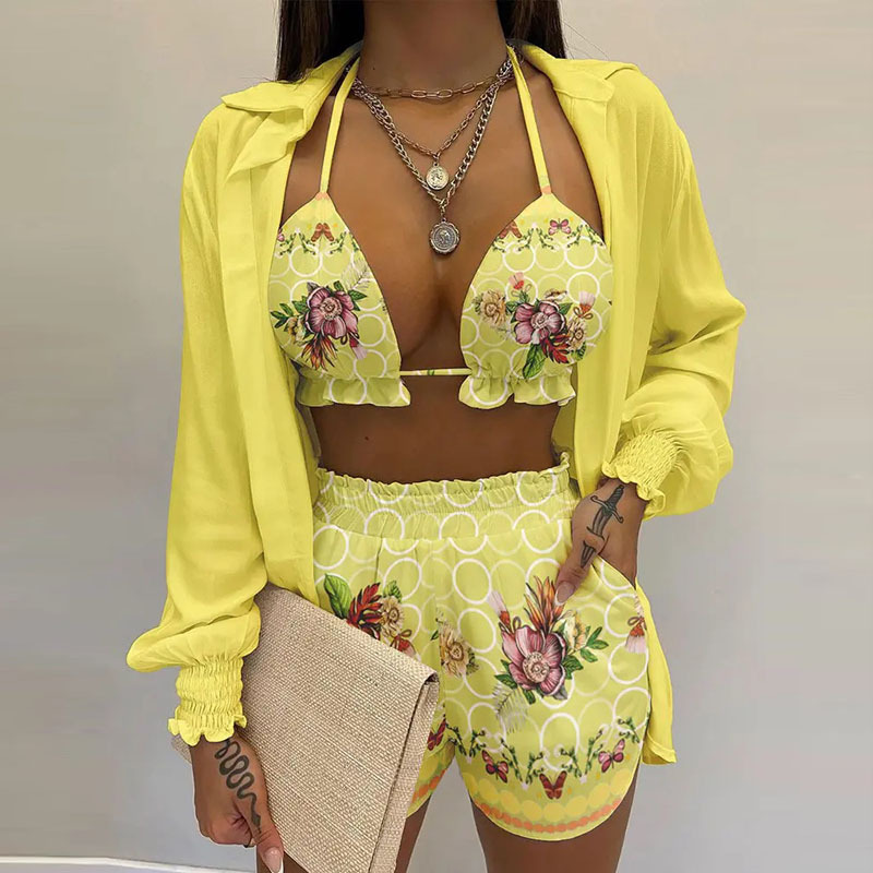 Women's Printed Cami Shirt and Shorts 3-Piece Set