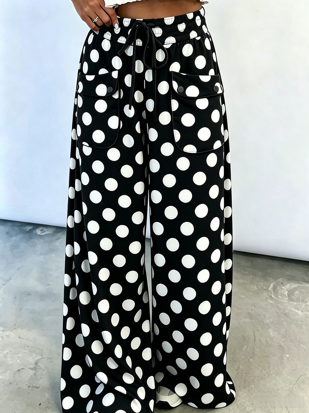Polka Dot Print Wide-Leg Casual Pants for Women
