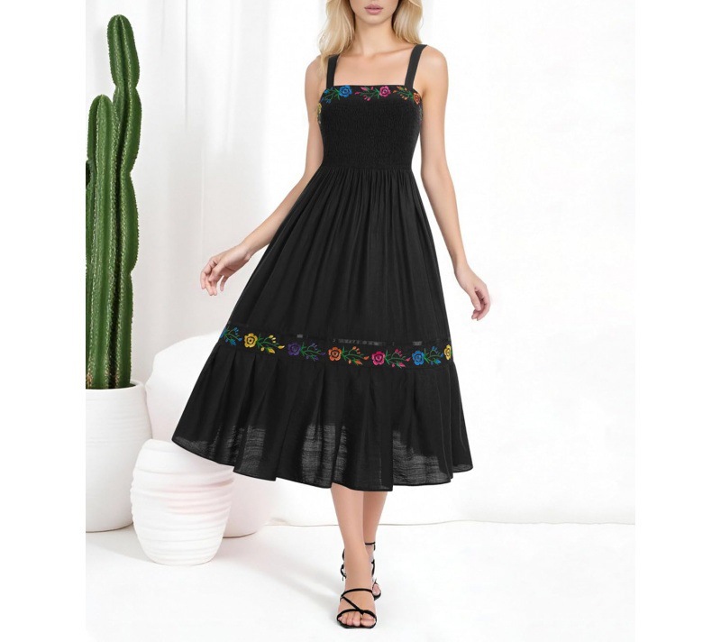 Floral Embroidered Sleeveless A-Line Midi Dress