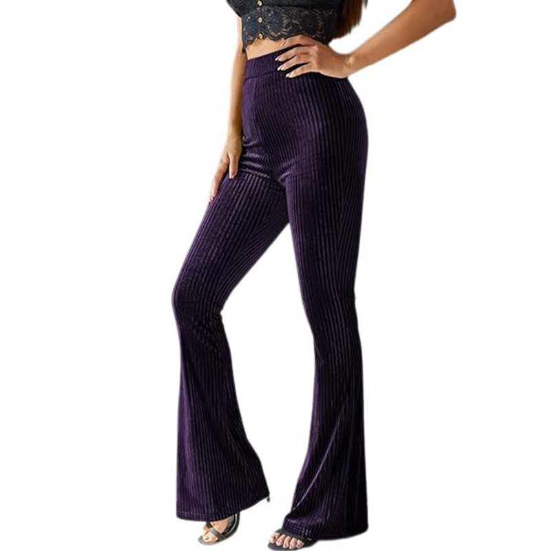 High-Waist Corduroy Flare Pants Solid Casual Women's