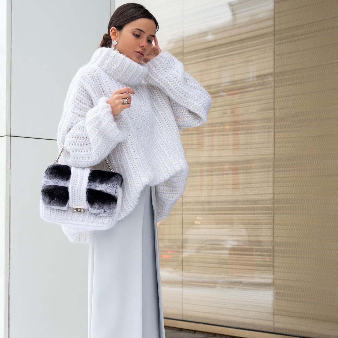 Fluffy Long-Sleeve Turtleneck Pullover Sweater
