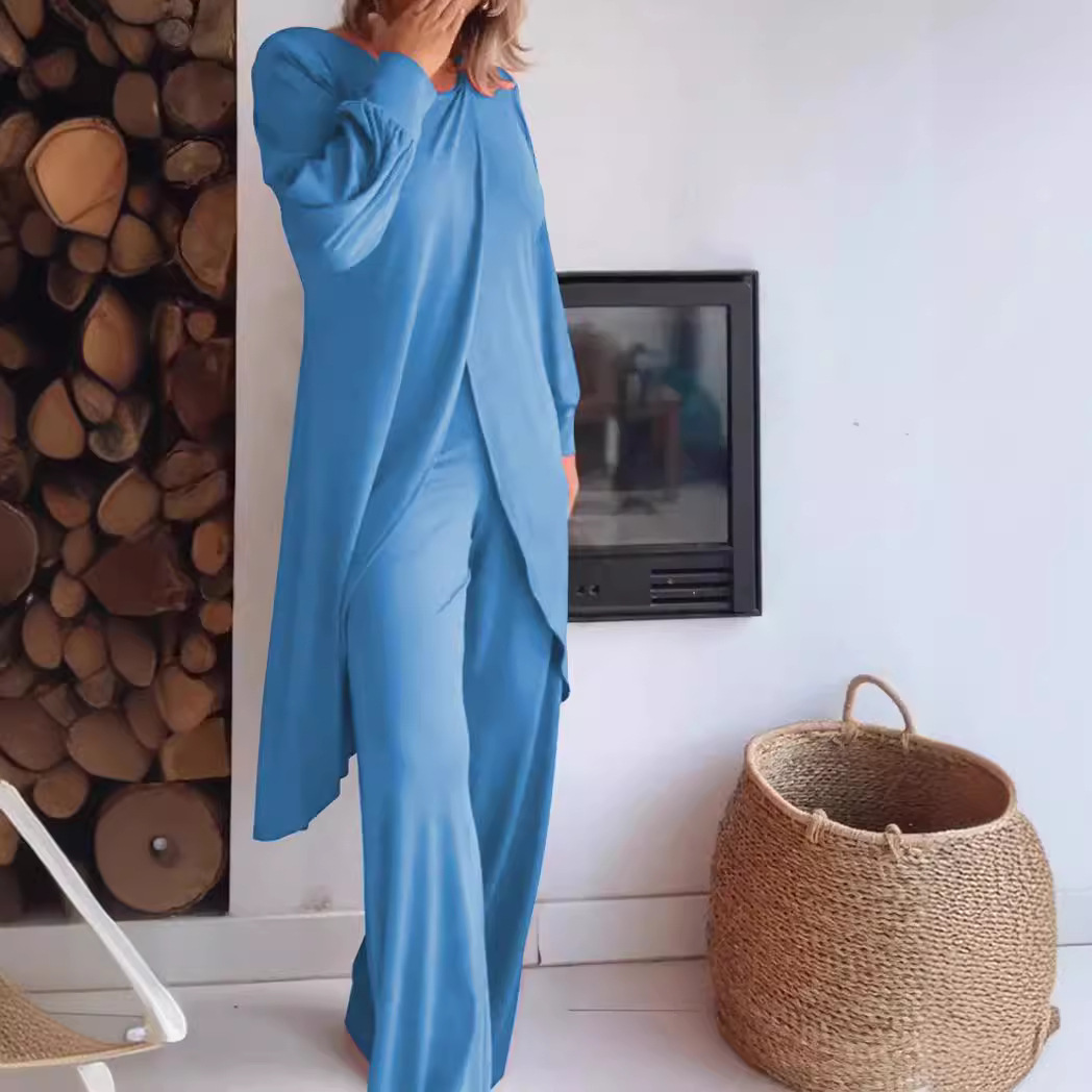 Women's Sequin Quilted Top and Pants Set Casual Long Sleeve Two-Piece Outfit