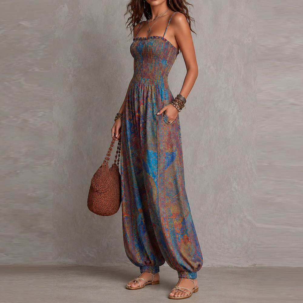 Bohemian Paisley Print Sleeveless Jumpsuit for Women