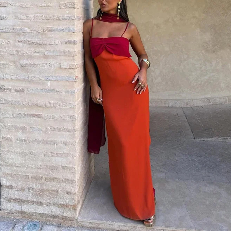 Women's Color-Block Scarf-Neck Bodycon Cami Dress