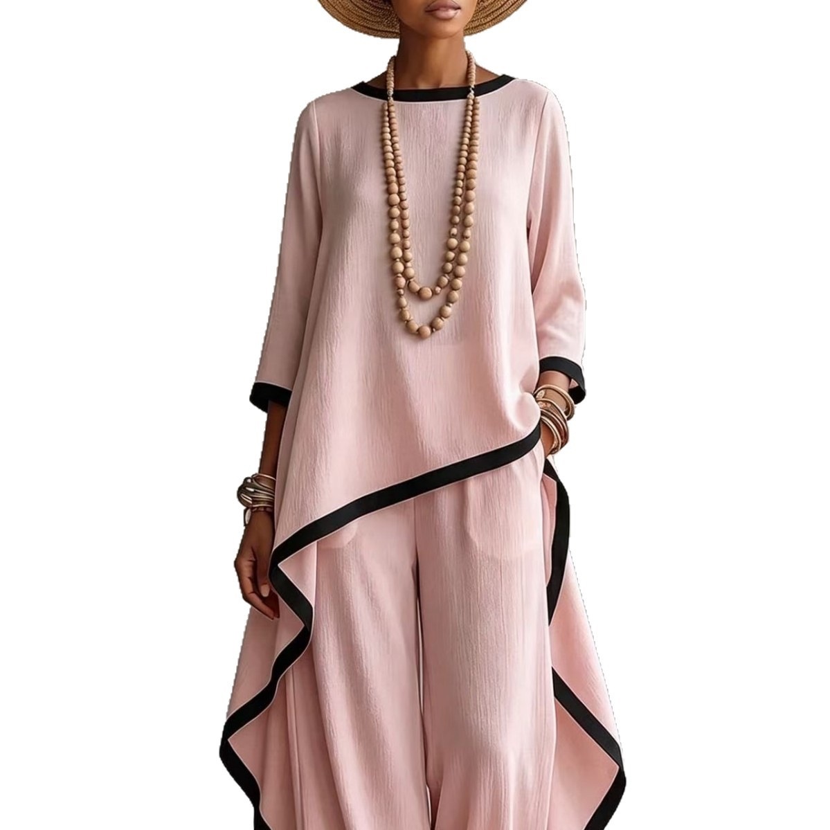 Women's Solid Color Batwing Sleeve Two-Piece Set Long Tunic Top Casual Elegant