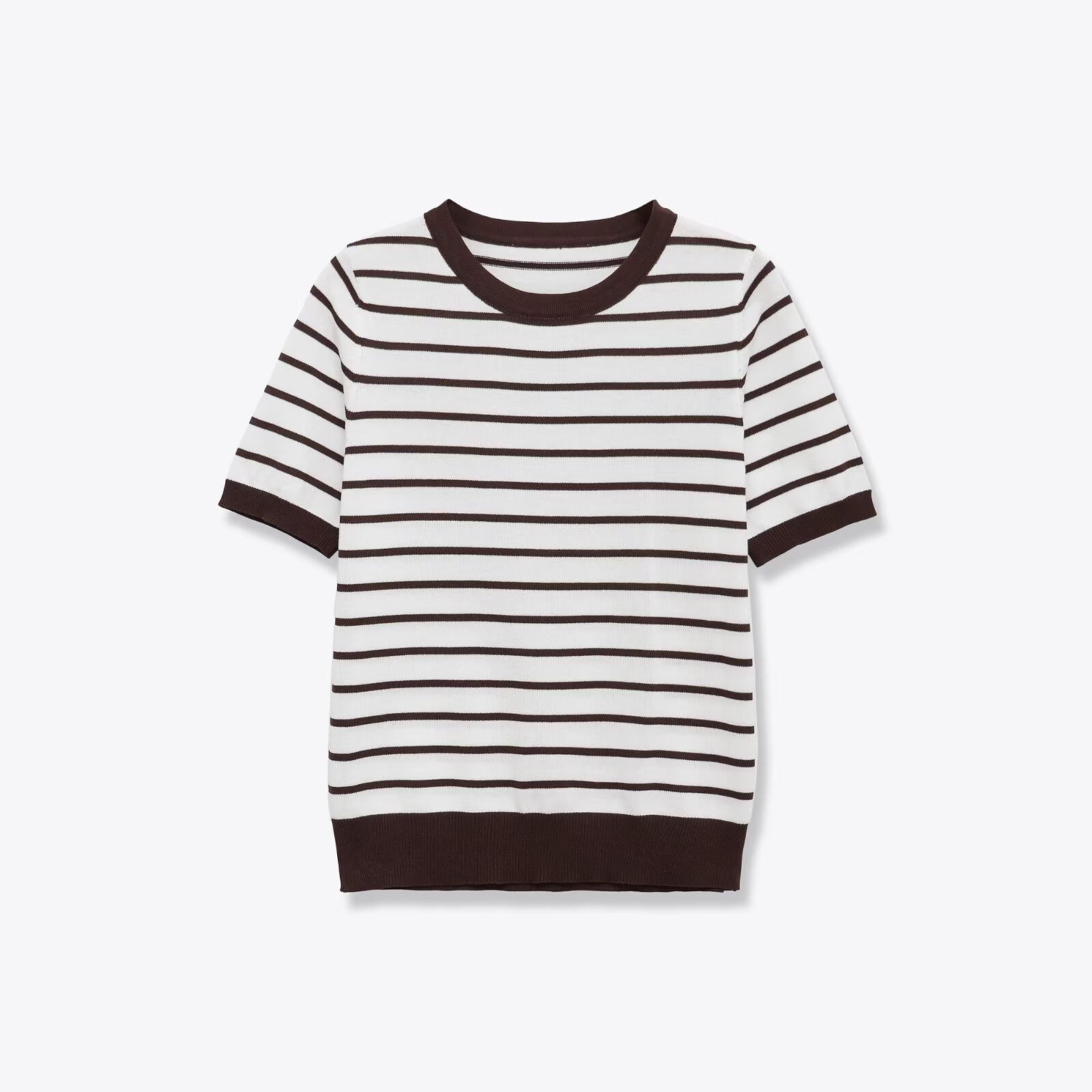 Women's Striped Knit Top Crew Neck Three-Quarter Sleeve