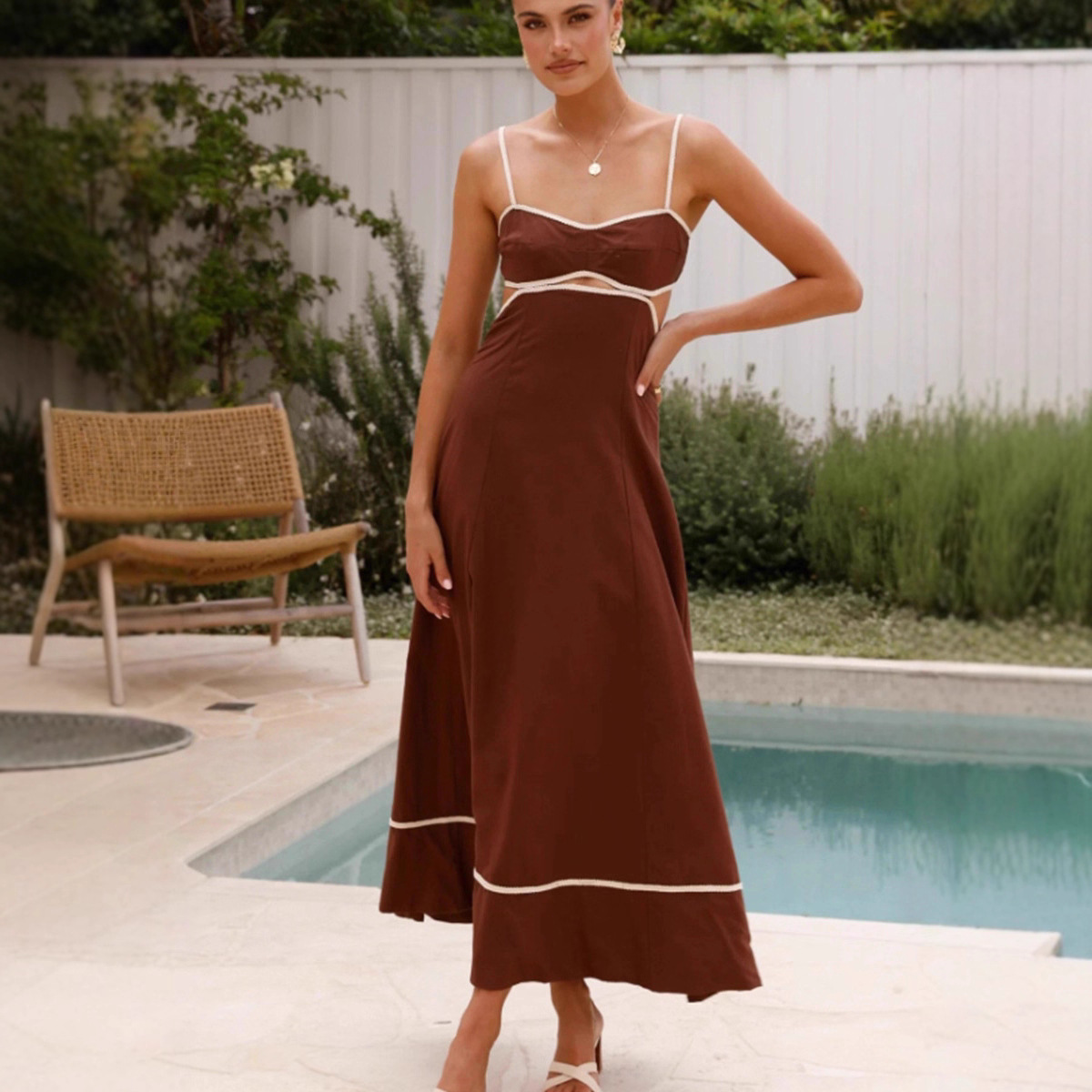Women's Sleeveless Backless Patchwork Midi Dress