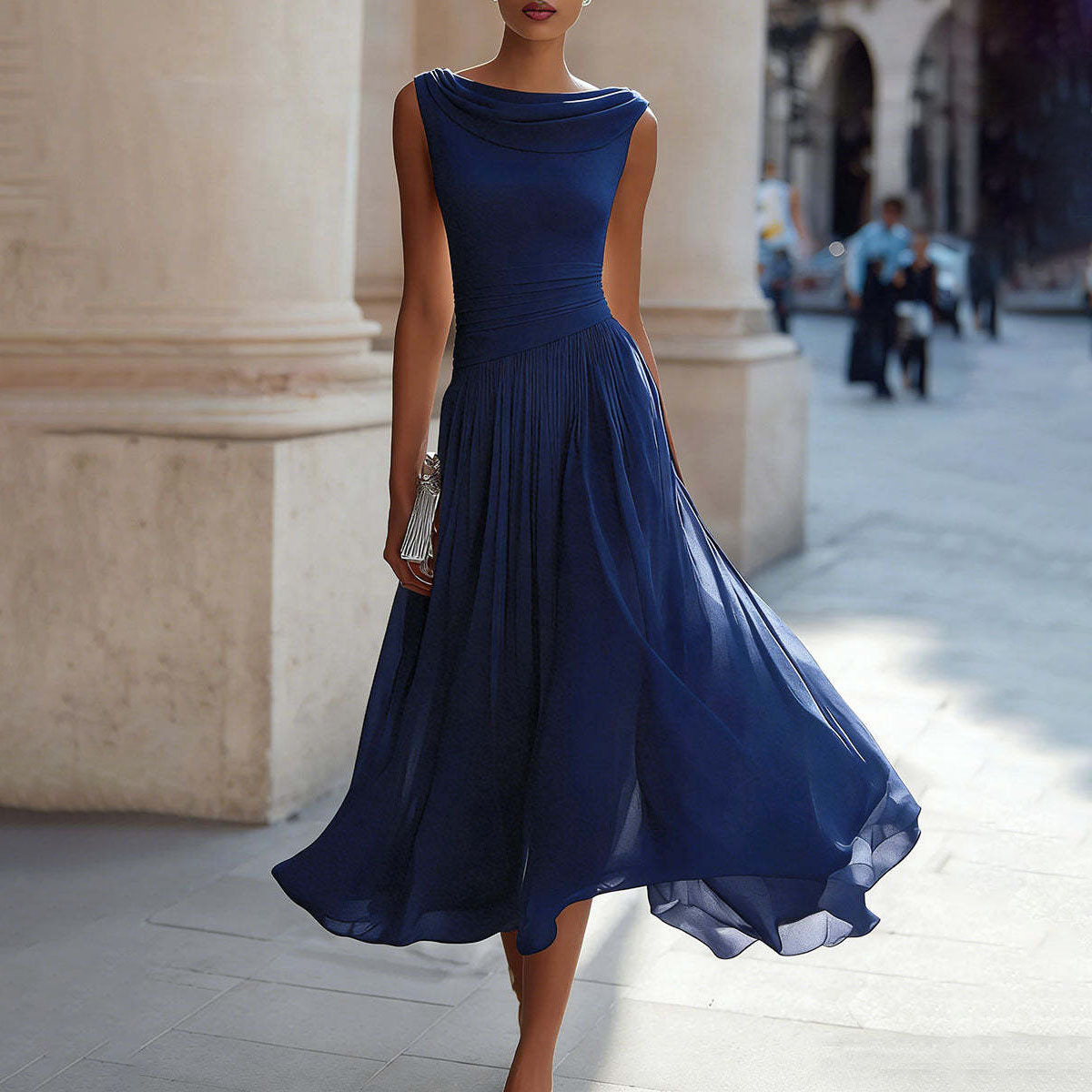 Women's Elegant Solid Color Sleeveless High Waist Maxi Dress