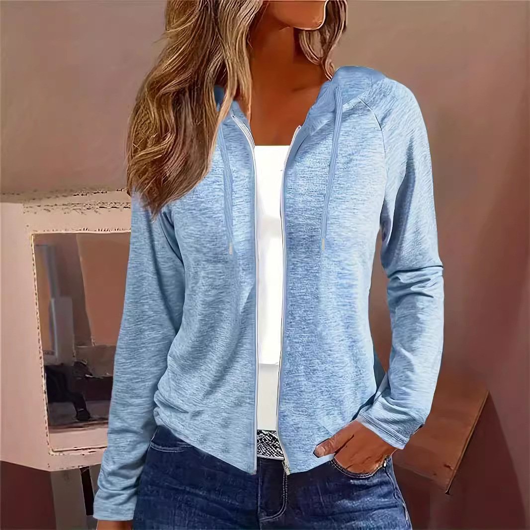 Women's Solid Zip-Up Hooded Cardigan Sweatshirt Long Sleeve Casual