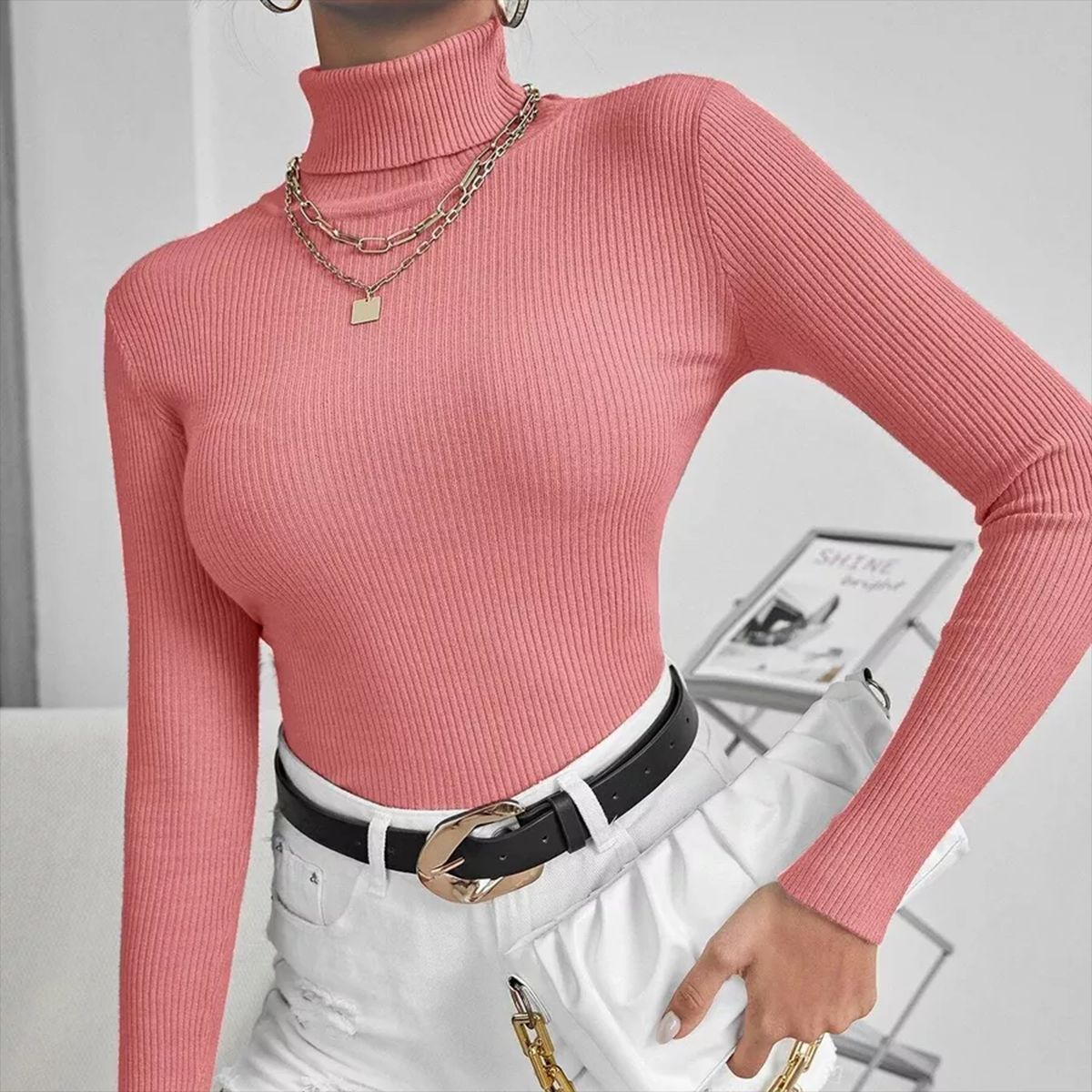Slim Fit Turtleneck Knit Pullover Sweater
