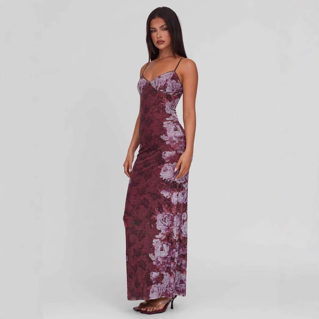 Women's Colorblock V-Neck Sleeveless Bodycon Backless Cami Dress