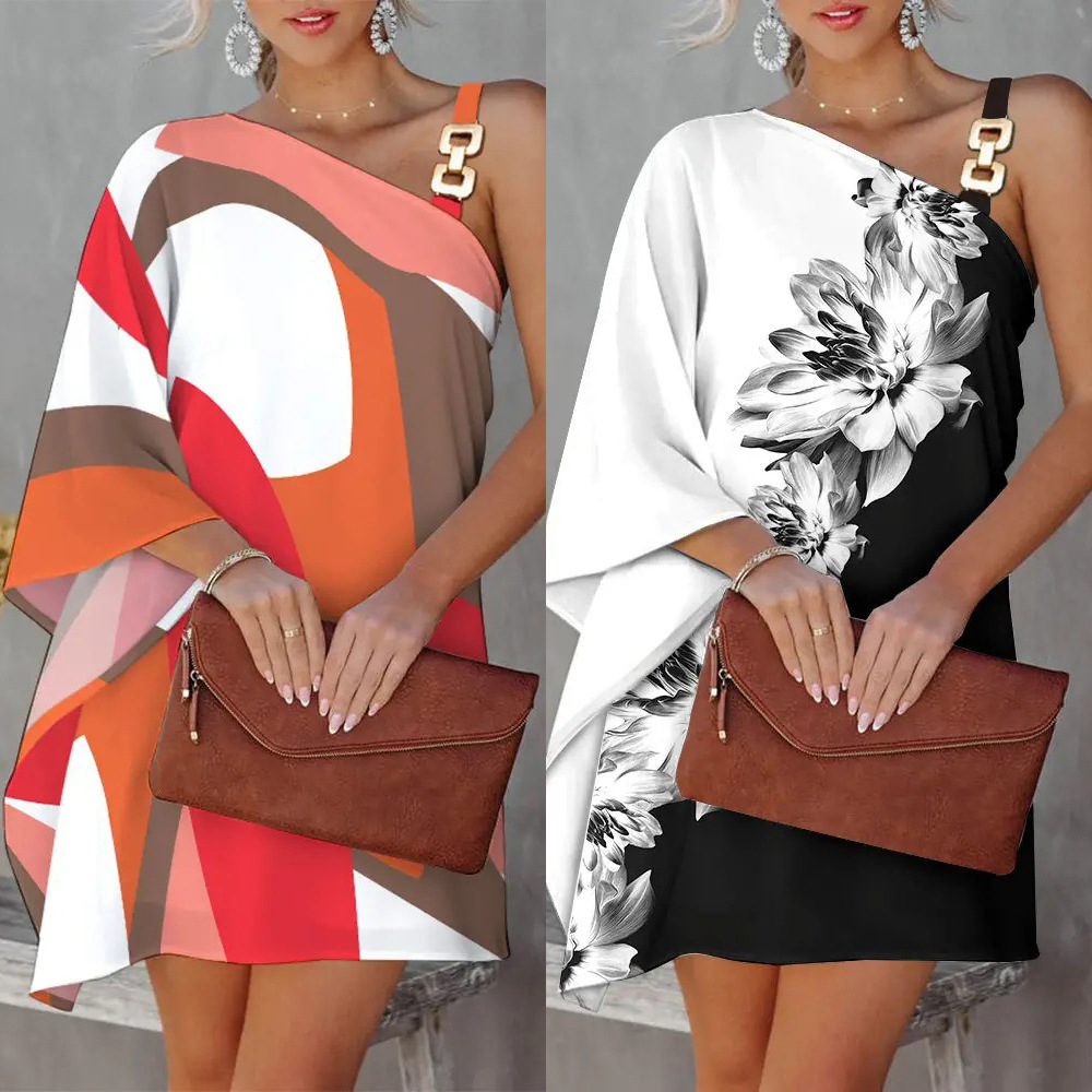 Floral Print Asymmetric Off-Shoulder Dress