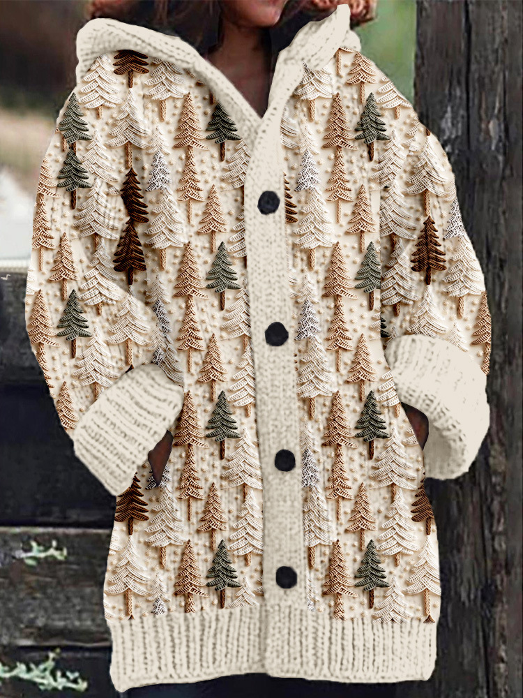 Women's Floral Puppy Rose Print Hooded Button Cardigan Sweater