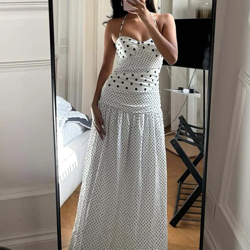 Women's High-Waist Polka Dot Cami Maxi Dress