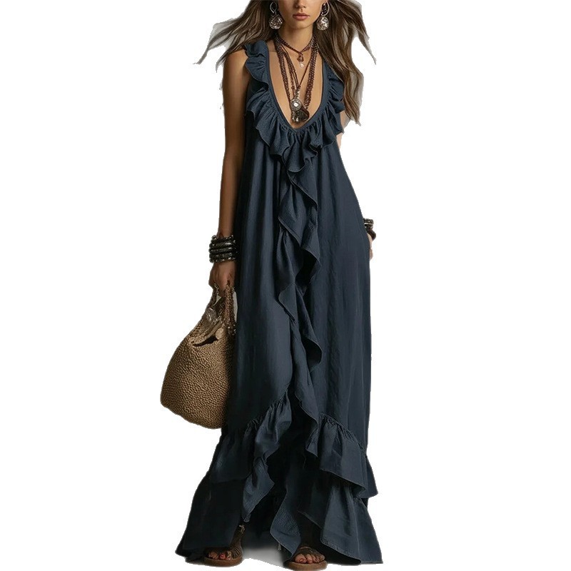Women's Lace Trim A-Line Maxi Dress