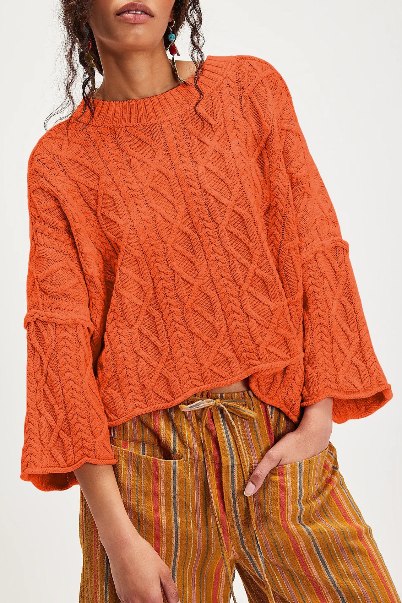 Women's Cropped Crewneck Knit Sweater