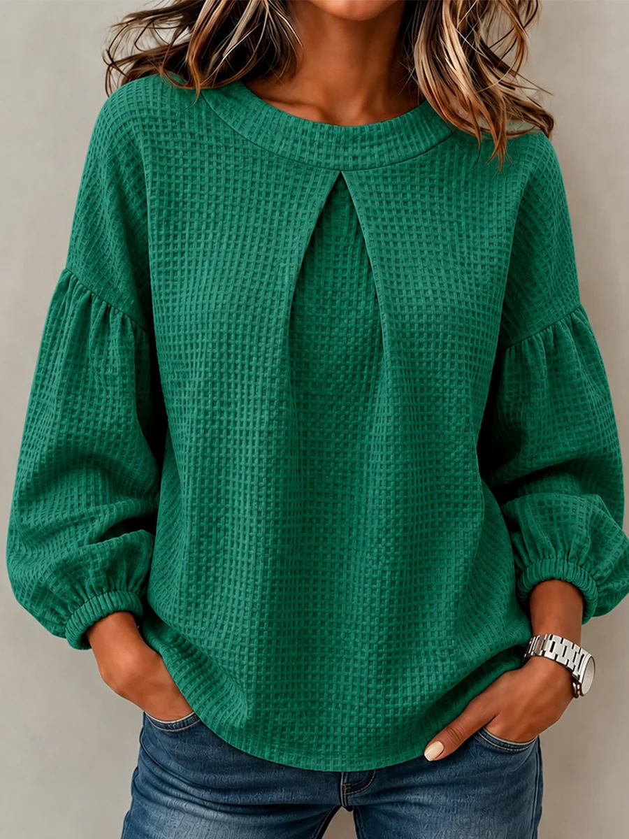 Women's Colorblock Lantern Sleeve Crewneck Loose Solid Long Sleeve Top Sweatshirt