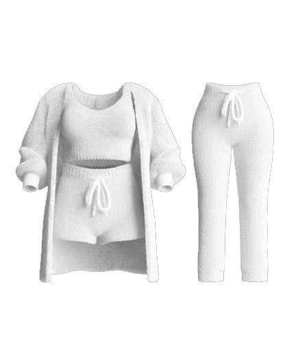 Knit Plush Long-Sleeve Cardigan, Vest & Shorts 4-Piece and 3-Piece Set