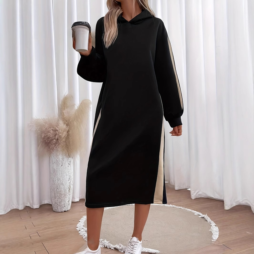 Oversized Hooded Fleece-Lined Long Sleeve Sweatshirt Dress