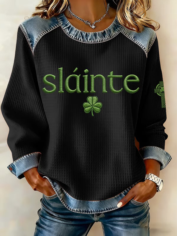 Women's Heart & Botanical Letter Print Crewneck Sweatshirt