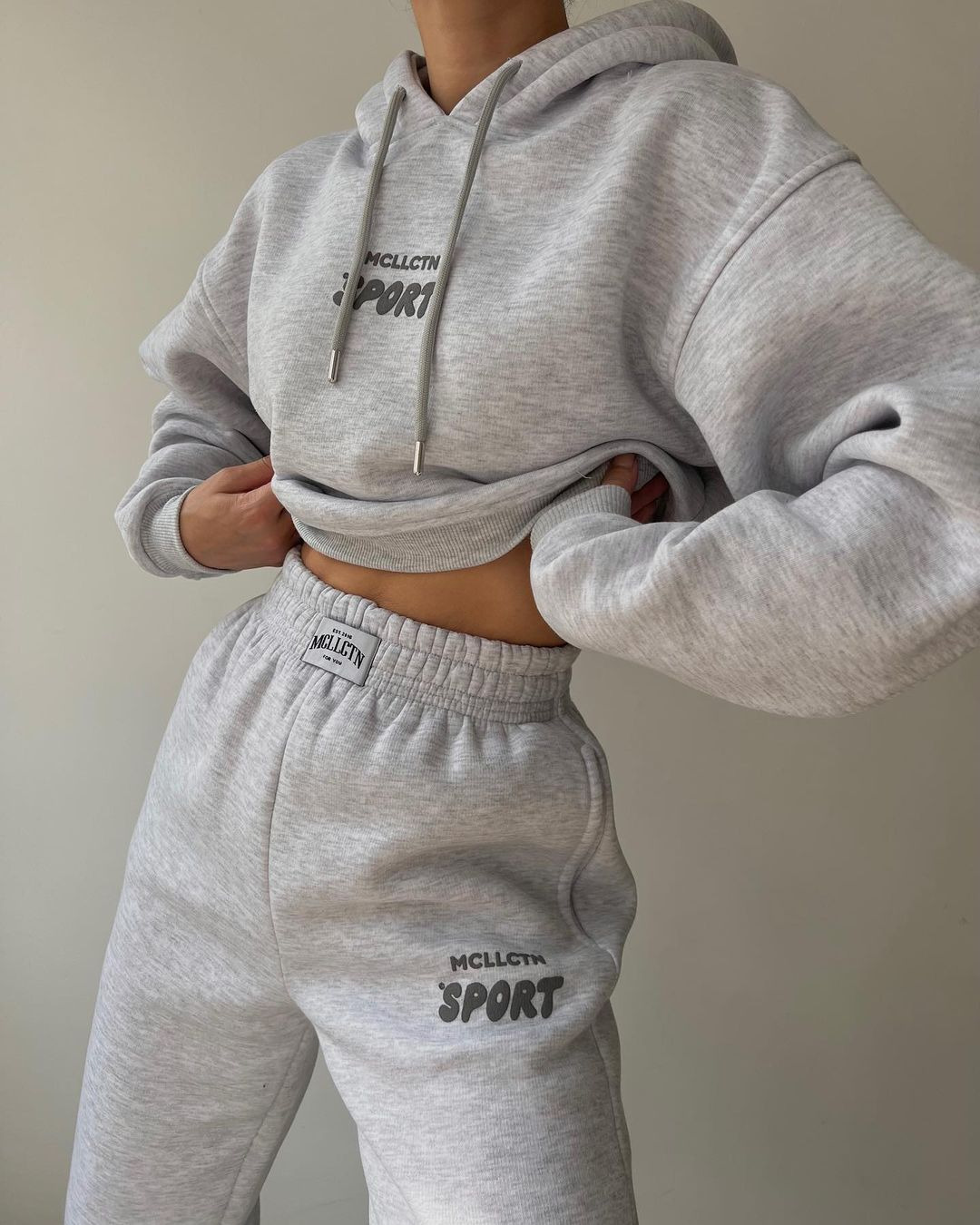 Fleece-Lined Hooded Print Sweatshirt & Pants Set