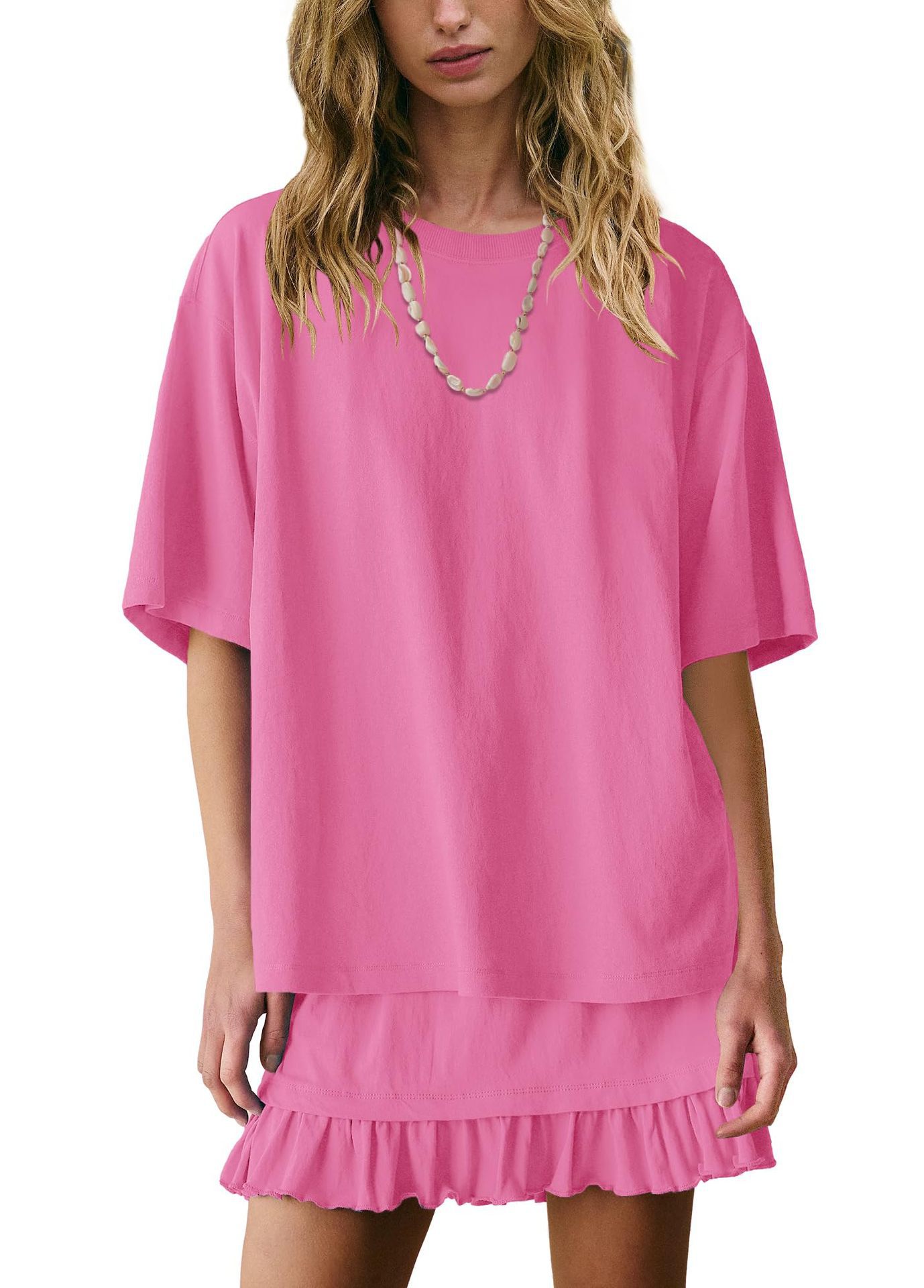 Women's Solid Color Loose Fit Casual Two-Piece Pajama Set with Ruched Detail