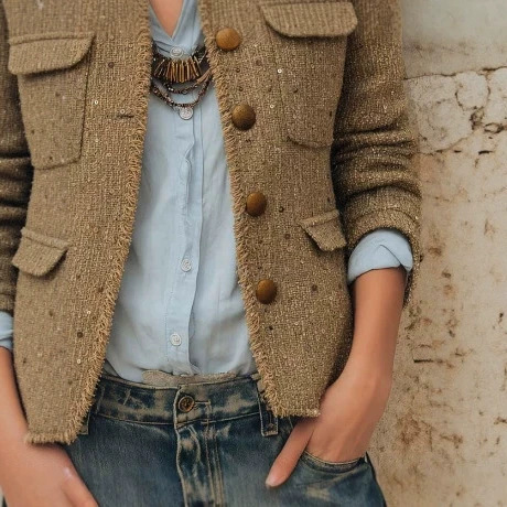 Retro Raw-Edge Tweed Jacket