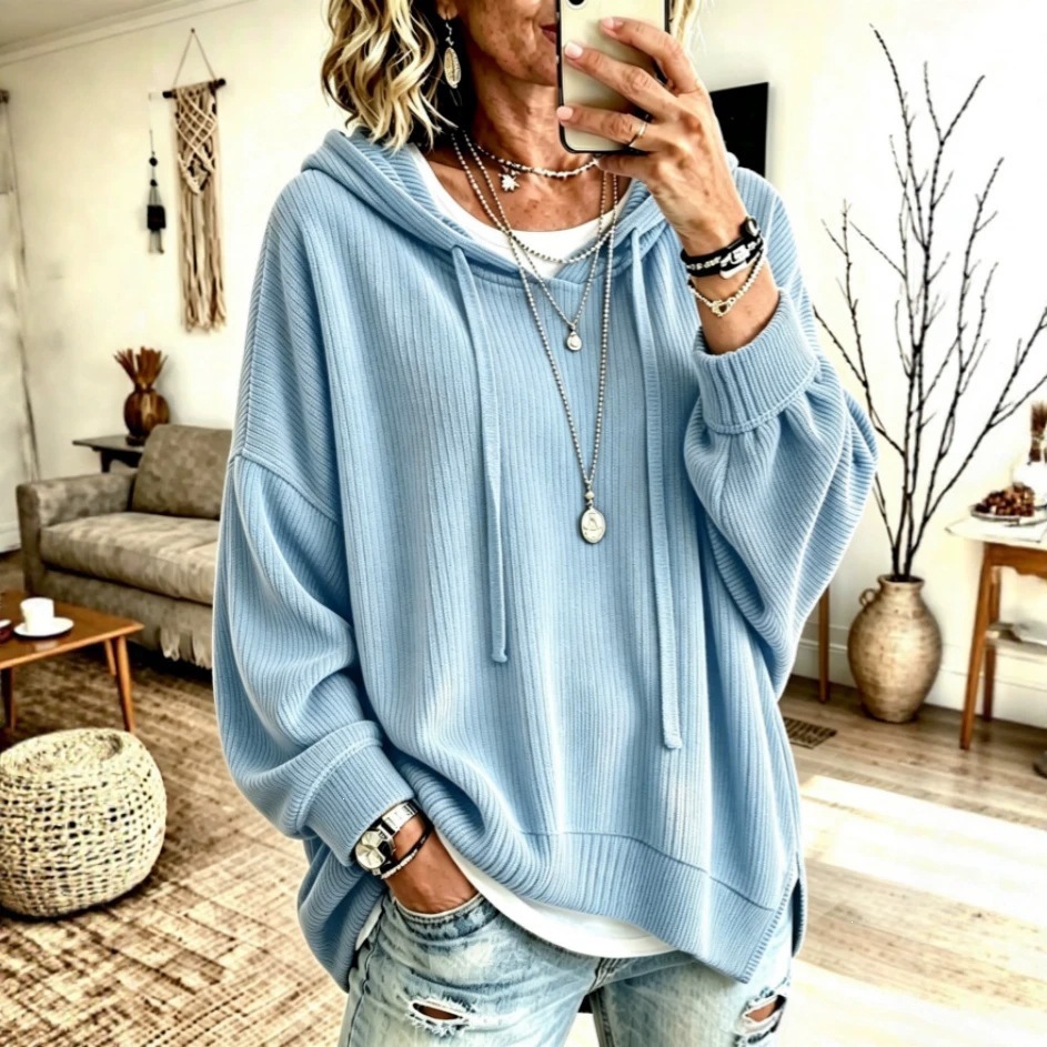 2026 Women's Knit Hooded Drawstring Sweatshirt Jacket Casual Loose Fit for Europe & America Cross-border Amazon Independent Site