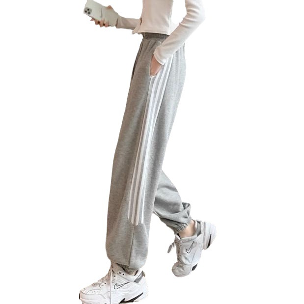 Women's Korean Style Loose Wide-Leg Sweatpants with Four Stripes