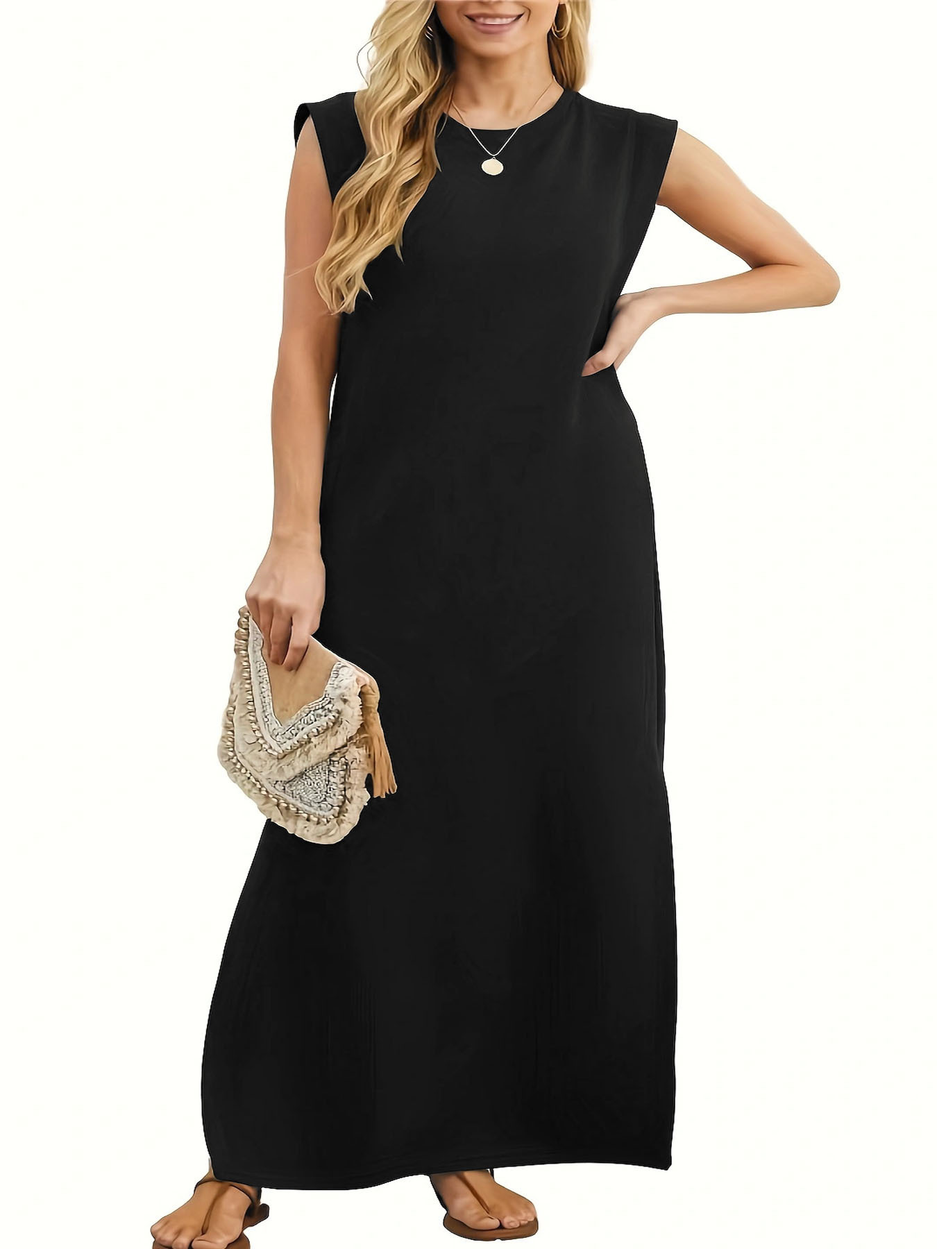 Women's Summer Pullover Plus Size Casual Round Neck A-Line Long Dress