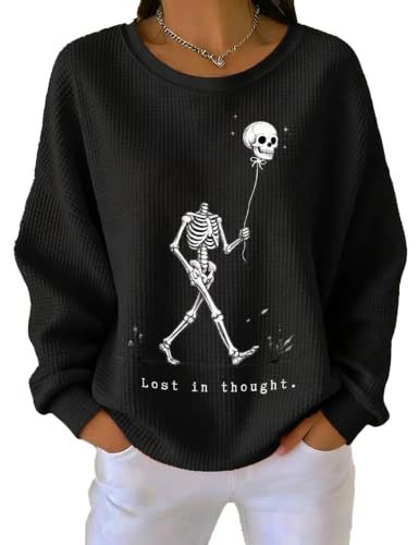 Women's Skull Floral Balloon Print Casual Sweatshirt