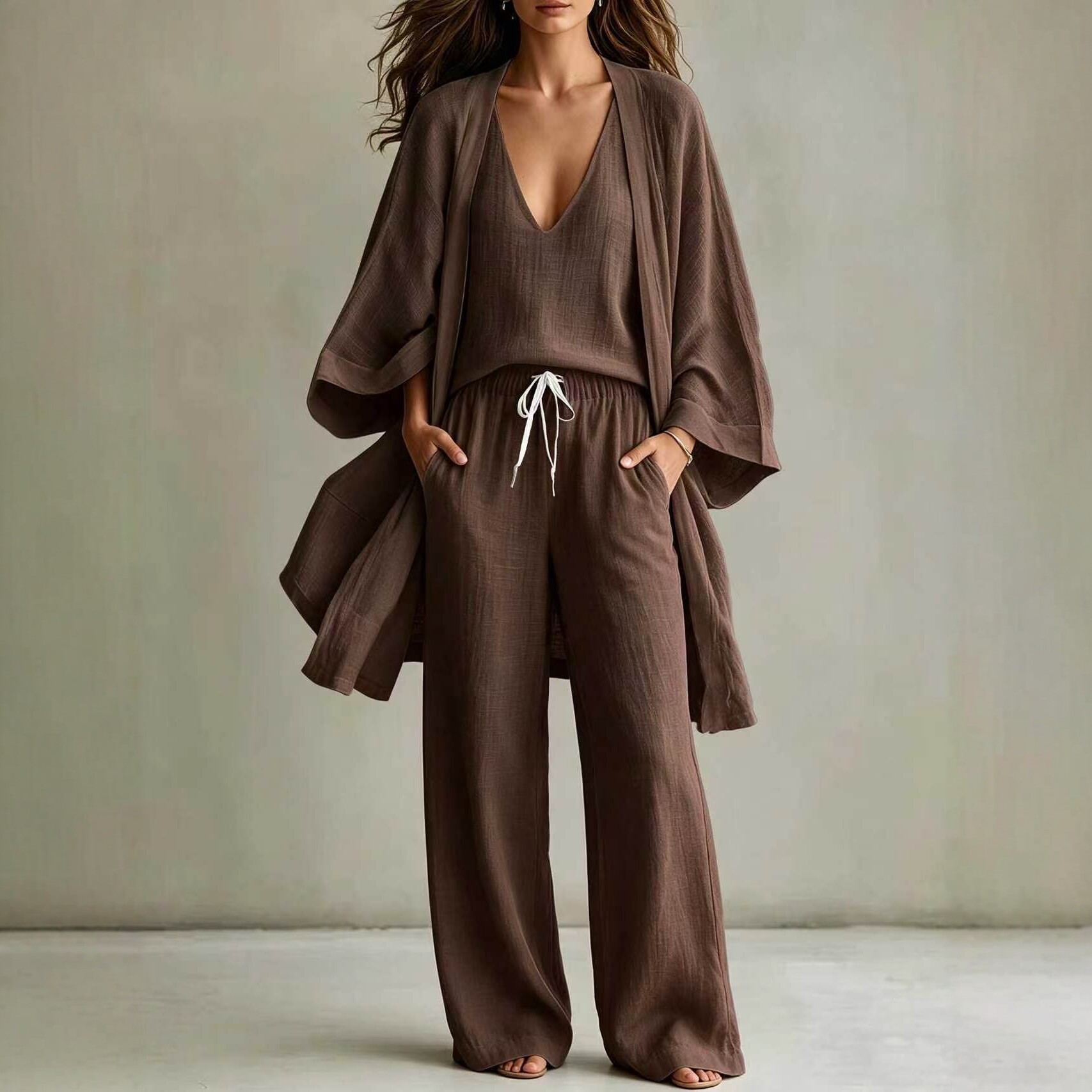 Women's 3-Piece Open-Front Cardigan, Sleeveless Tank & Pants Set