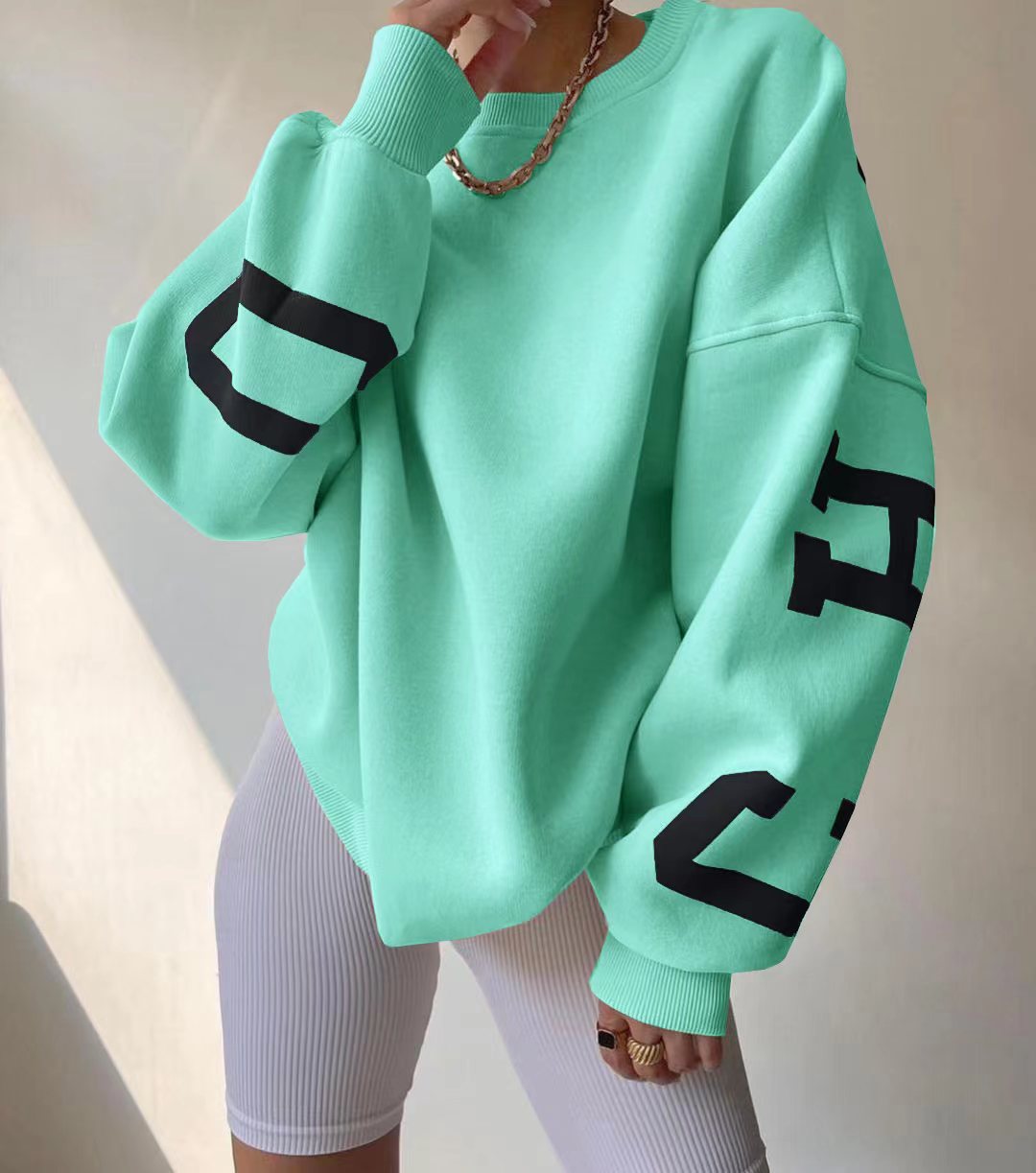 Women's Casual Printed Thick Pullover Long-Sleeve Sweatshirt