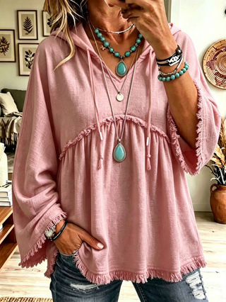 Annuo Self-Developed 2026 Europe & America Cross-Border Autumn/Winter New Women's Clothing Fall Loose Drawstring 3/4 Sleeve Casual Top for Women