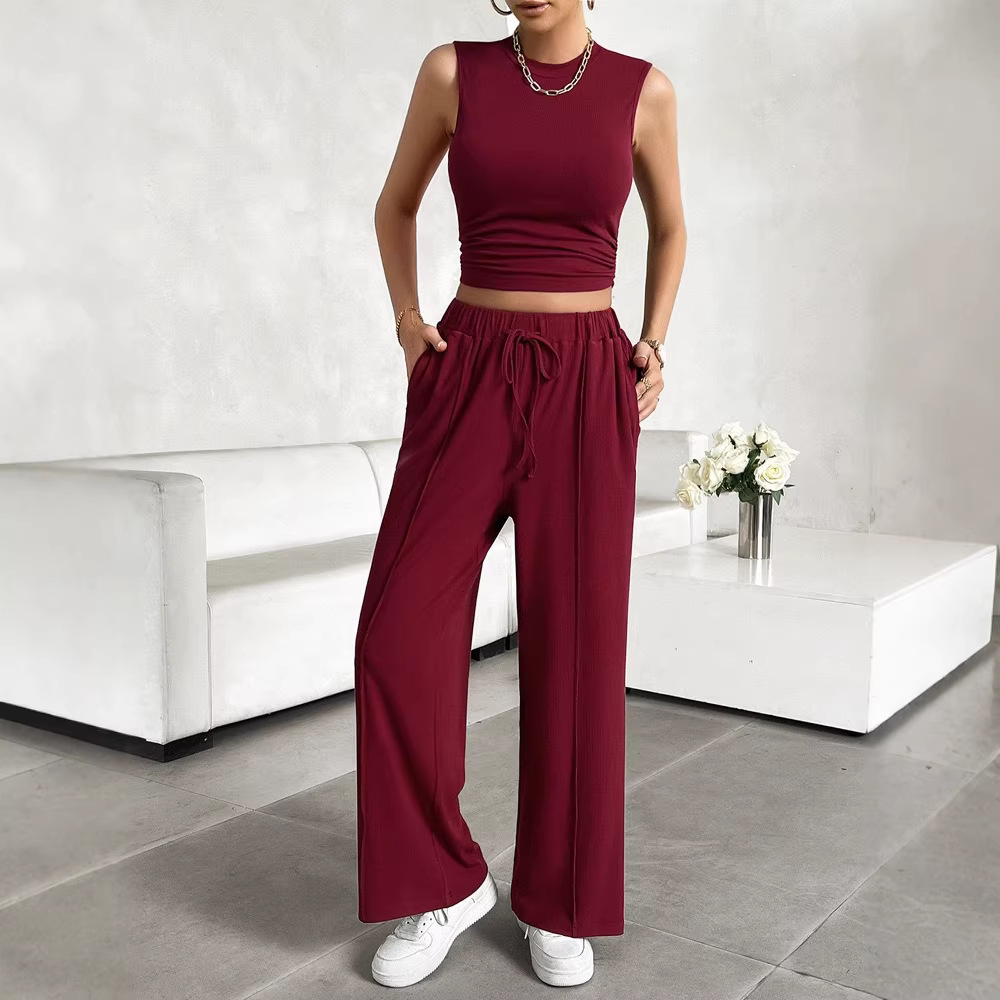 Women's Sleeveless Vest and Casual Pants Y2K Two-Piece Set