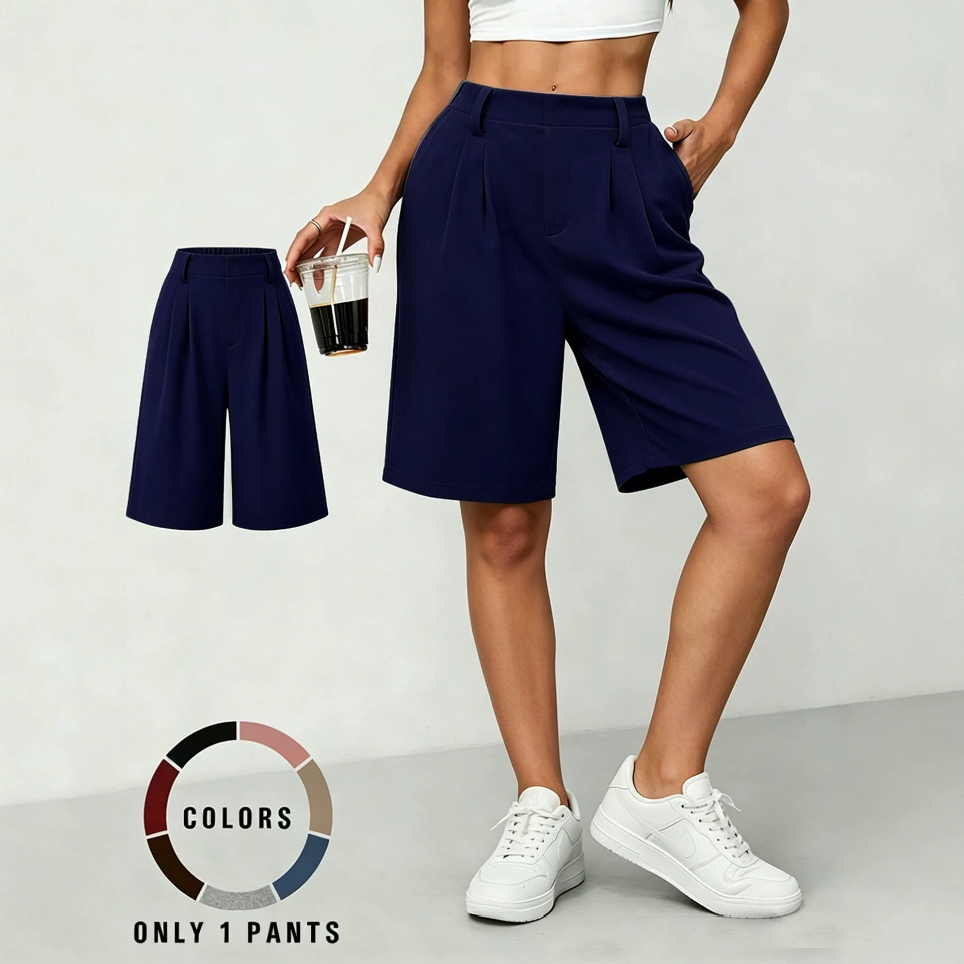 Women's Wide-Leg Bermuda Shorts with Pockets