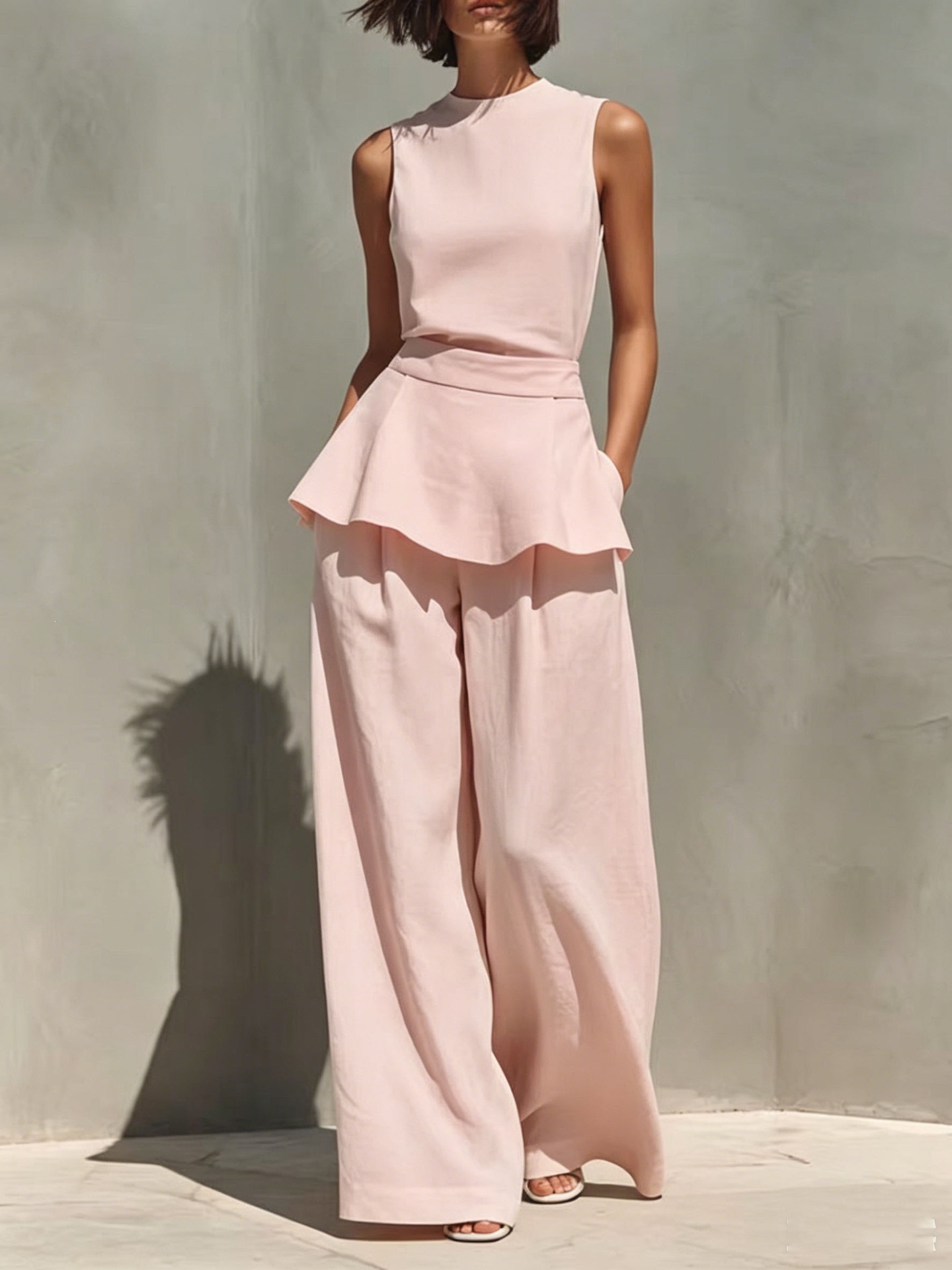 Women's Sleeveless Vest & Wide-Leg Pants Cotton-Linen Two-Piece Set